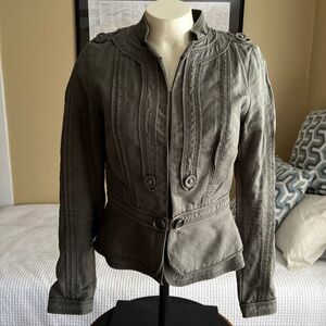 Elevenses Army Green Linen Blend Military Style Jacket